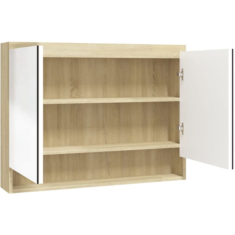 

Armario de espejo de baño MDF blanco y roble 80x15x60 cm - Blanco - Vidaxl