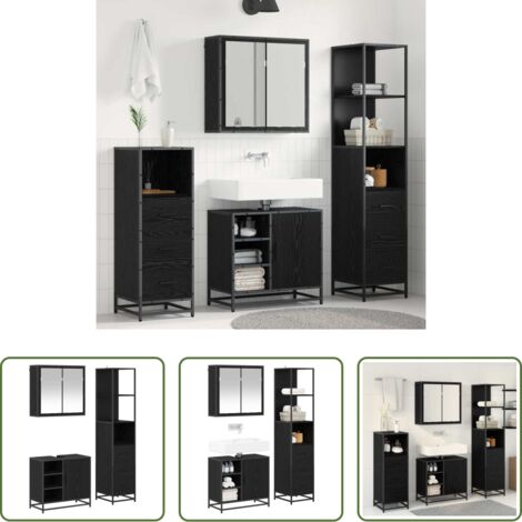 vidaXL Armario de espejo -  Juego de muebles de baño 3 pcs Roble Negro Madera de ingeniería