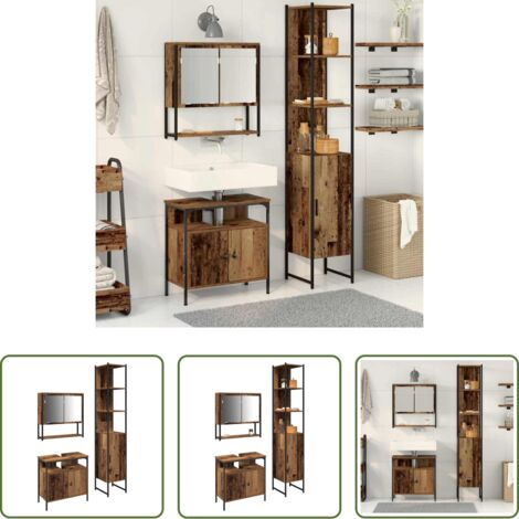 vidaXL Armario de espejo -  Juego de muebles de baño con estante 3 pcs Madera Vieja