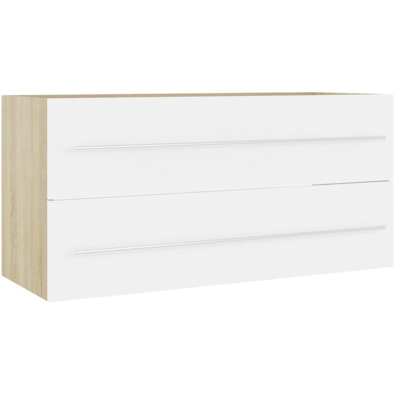 

vidaXL Armario de lavabo aglomerado blanco roble sonoma 100x38,5x48 cm - Blanco