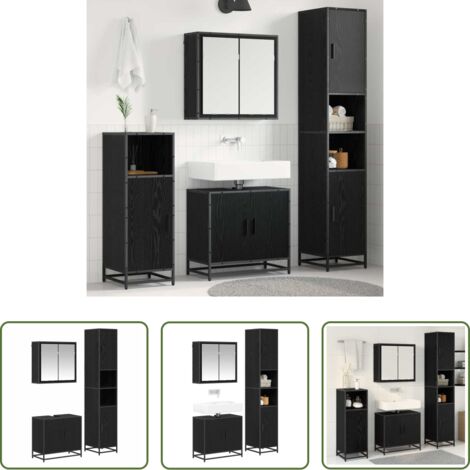 vidaXL Armario de lavabo -  Juego de muebles de baño 3 pcs Roble Negro Madera de ingeniería