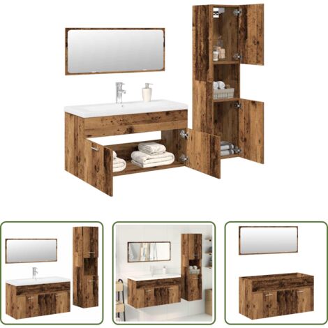 vidaXL Armario de lavabo -  Juego de muebles de baño 4 piezas madera ingeniería envejecida