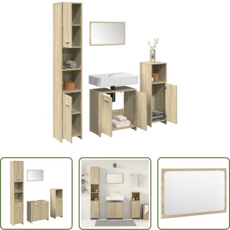 vidaXL Armario de lavabo -  Juego de muebles de baño 4 pzas contrachapada roble Sonoma