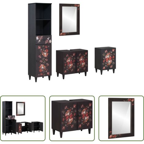 vidaXL Armario de lavabo -  Juego de Muebles de Baño con cajón 4 pcs Madera de mango maciza