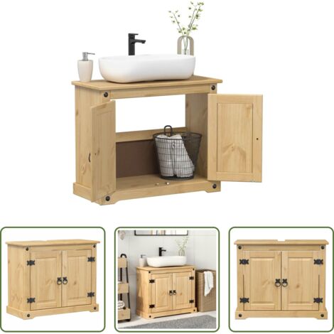 vidaXL Armario de lavabo - Mueble de lavabo de baño Corona madera maciza pino 73x33x60 cm