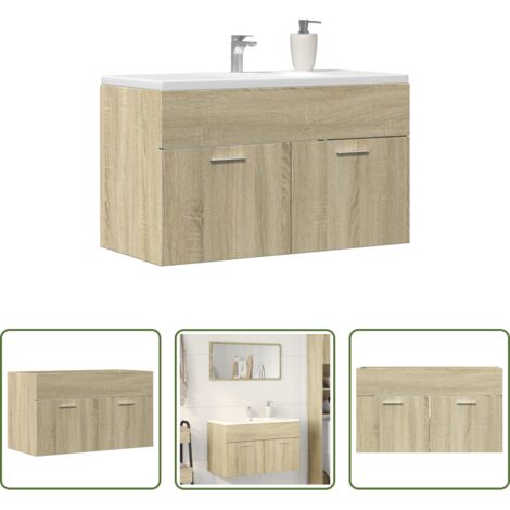 vidaXL Armario de lavabo -  Mueble de lavabo de baño madera roble Sonoma 90x38,5x46 cm
