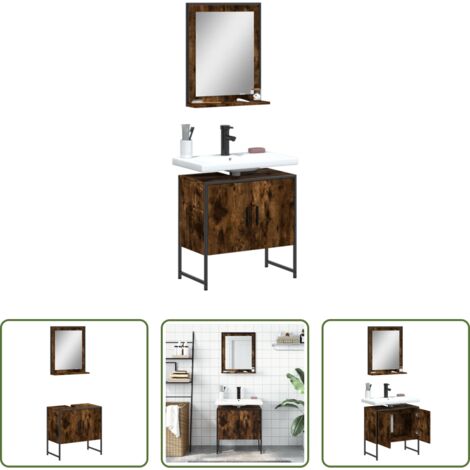 vidaXL Armario de lavabo -  Set de muebles de baño 2 pzas madera ingeniería roble ahumado