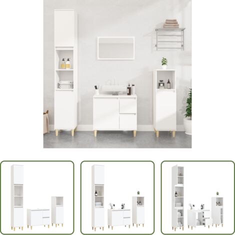 vidaXL Armario de lavabo -  Set de muebles de baño 3 piezas madera contrachapada blanco
