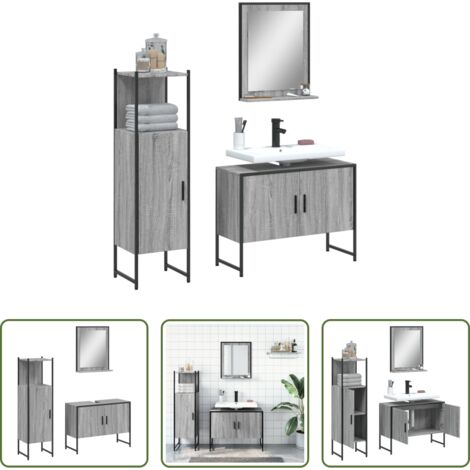 vidaXL Armario de lavabo -  Set de muebles de baño 3 pzas madera contrachapada gris sonoma