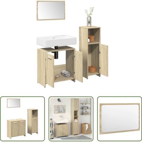 vidaXL Armario de lavabo -  Set de muebles de baño 3 pzas madera contrachapada roble Sonoma