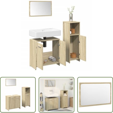 vidaXL Armario de lavabo -  Set de muebles de baño 3 pzas madera contrachapada roble Sonoma