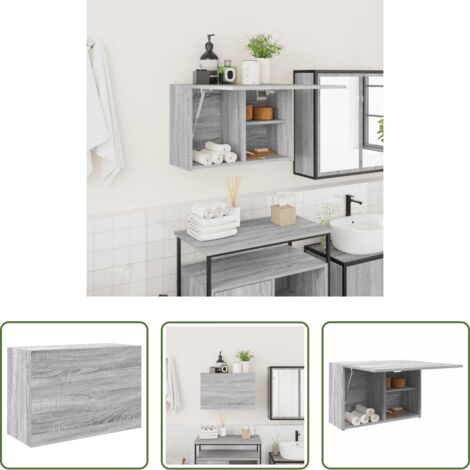 vidaXL Armario de madera -  Armario de pared baño madera ingeniería gris Sonoma 60x25x40 cm