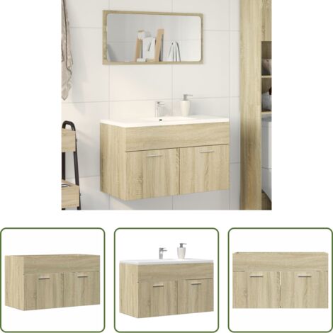 vidaXL Armario de madera -  Armario para lavabo contrachapada color roble 80x38,5x46 cm