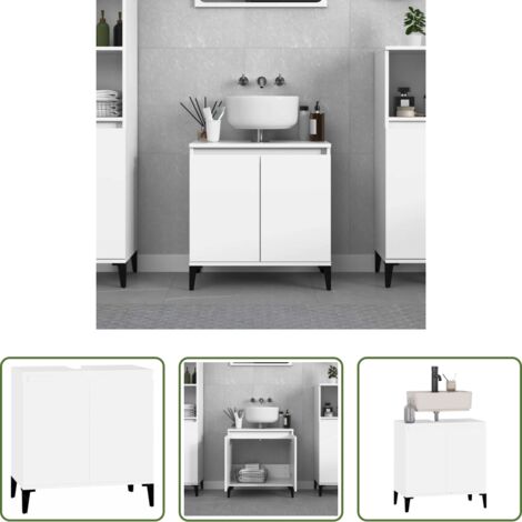 vidaXL Armario de madera -  Armario para lavabo madera contrachapada blanco 58x33x60 cm
