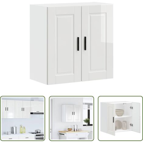 vidaXL Armario de madera -  Armario pared cocina Porto madera ingeniería blanca alto brillo