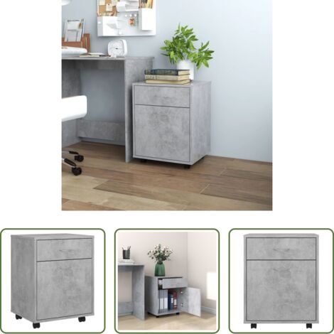 vidaXL Armario de madera -  Armario ruedas madera contrachapada gris hormigón 45x38x54 cm