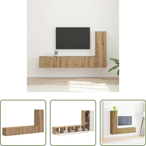vidaXL Armario de madera -  Conjunto de mueble de TV 3 pcs Roble artesanal