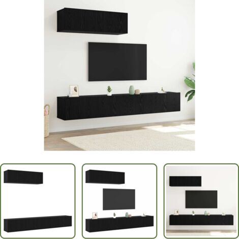 vidaXL Armario de madera -  Conjunto de mueble de TV 3 pcs Roble Negro Madera de ingeniería