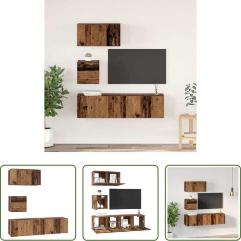 vidaXL Armario de madera -  Conjunto de mueble de TV 4 pcs Madera envejecida