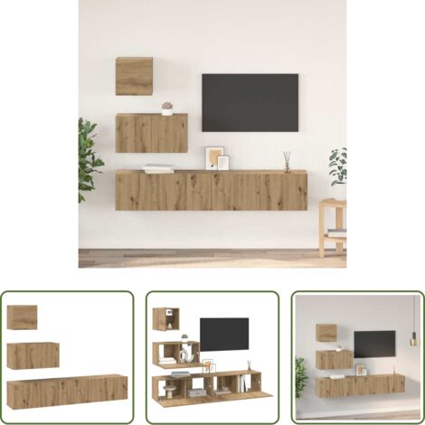 vidaXL Armario de madera -  Conjunto de mueble de TV 4 pcs Roble artesanal