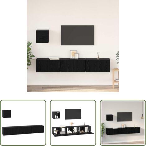 vidaXL Armario de madera -  Conjunto de mueble de TV 4 pcs Roble Negro Madera de ingeniería