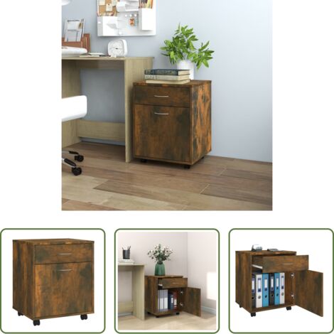 vidaXL Armario de madera contrachapada -  Armario ruedas madera contrachapada roble ahumado 45x38x54 cm