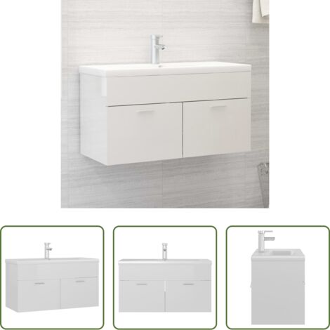 vidaXL Armario de madera -  Mueble con lavabo madera de ingeniería blanco brillante