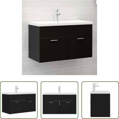 vidaXL Armario de madera -  Mueble con lavabo madera de ingeniería negro