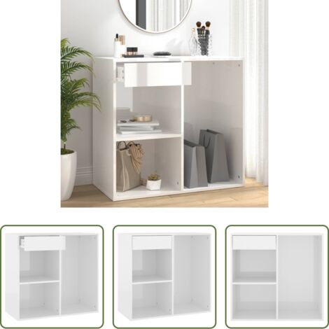 vidaXL Armario de maquillaje madera -  Armario de maquillaje madera blanco brillante 80x40x75 cm