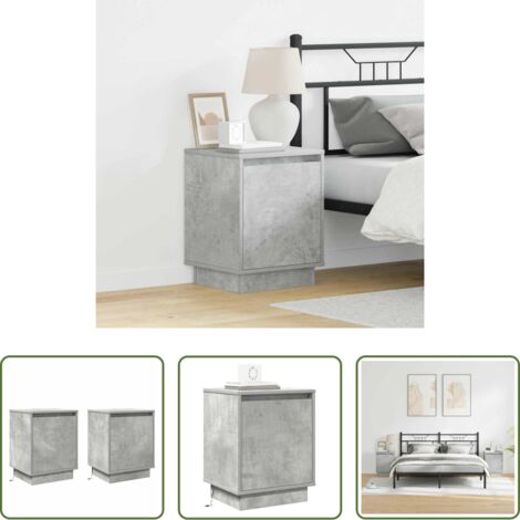 vidaXL Armario de noche con luz led -  Armario de Noche 2 pcs Gris Concreto 39 x 34,5 x 50 cm