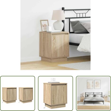 vidaXL Armario de noche con luz led -  Armario de Noche 2 pcs Roble Sonoma 39 x 34,5 x 50 cm