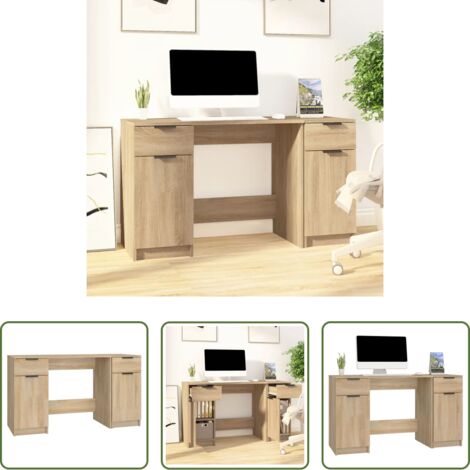 vidaXL Armario de oficina -  Escritorio y armario auxiliar madera contrachapada roble Sonoma