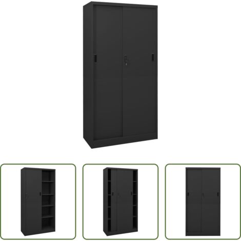 vidaXL Armario de oficina puerta corredera -  Armario de oficina puerta corredera acero antracita 90x40x180cm