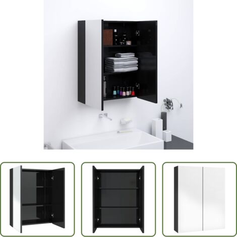 vidaXL Armario de pared -  Armario de espejo de baño MDF negro brillante 60x15x75 cm