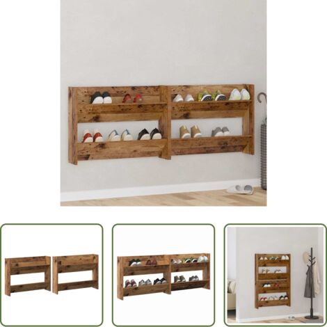 vidaXL Armario de pared -  Armario Zapatero 2 pcs Madera envejecida 80 x 18 x 60 cm