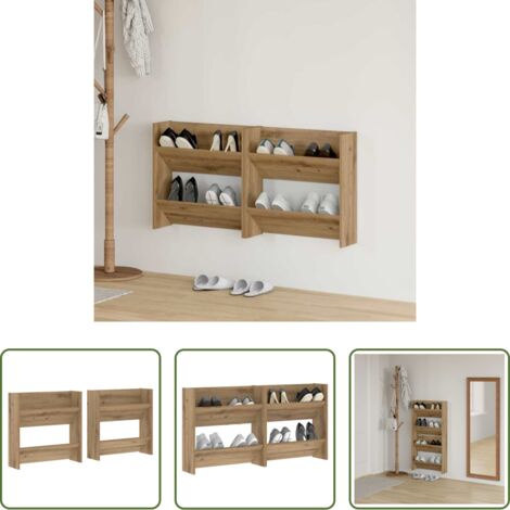 vidaXL Armario de pared -  Armario Zapatero 2 pcs Roble artesanal 60 x 18 x 60 cm