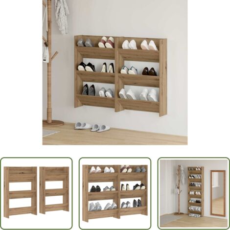 vidaXL Armario de pared -  Armario Zapatero 2 pcs Roble artesanal 60 x 18 x 90 cm