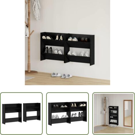 vidaXL Armario de pared -  Armario Zapatero con estante 2 pcs Roble Negro 60 x 18 x 60 cm