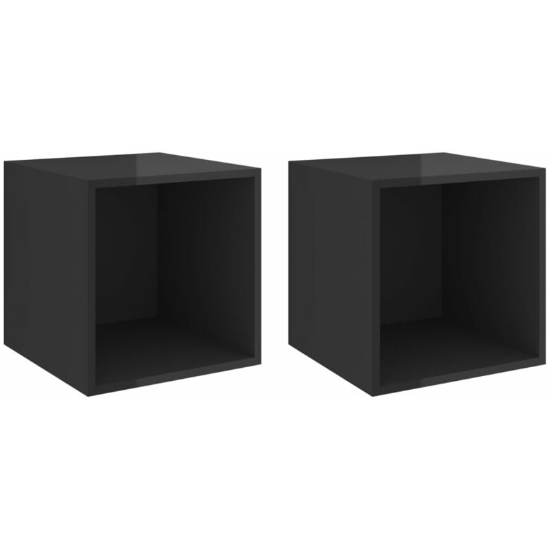 

vidaXL Armarios de pared 37x37x37 cm aglomerado 2 uds negro brillo - Negro