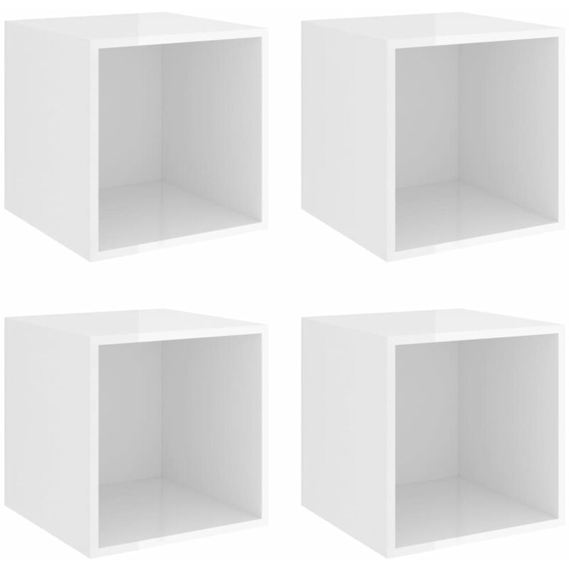 

vidaXL Armarios de pared 37x37x37 cm aglomerado 4 uds blanco brillo - Blanco