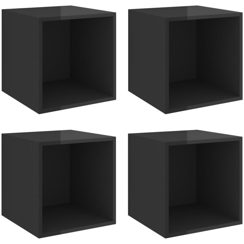 

vidaXL Armarios de pared 37x37x37 cm aglomerado 4 uds negro brillo - Negro