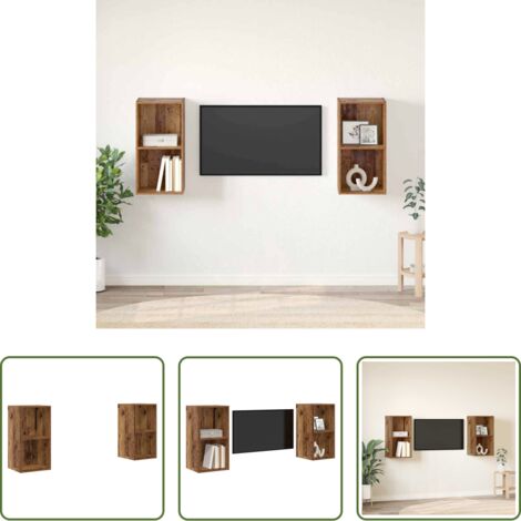 vidaXL Armario de pared -  Conjunto de mueble de TV 2 pcs Madera Vieja 37 x 37 x 72 cm