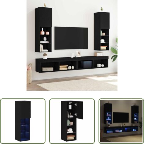 vidaXL Armario de pared -  Conjunto de mueble de TV 2 pcs Roble Negro 30,5 x 30 x 102 cm