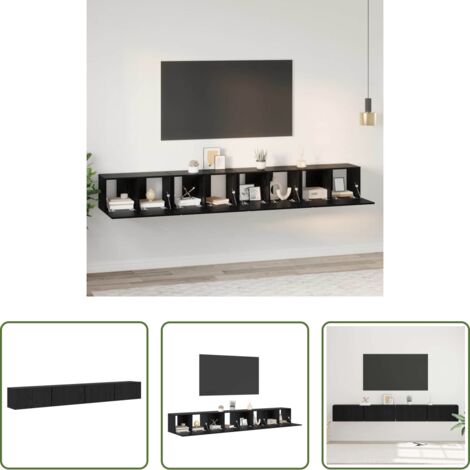 vidaXL Armario de pared -  Conjunto de mueble de TV 4 pcs Roble Negro 60 x 30 x 30 cm