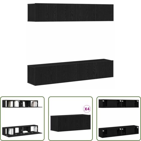 vidaXL Armario de pared -  Conjunto de mueble de TV 4 pcs Roble Negro 80 x 30 x 30 cm
