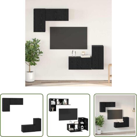 vidaXL Armario de pared -  Conjunto de mueble de TV Roble Negro Madera de ingeniería
