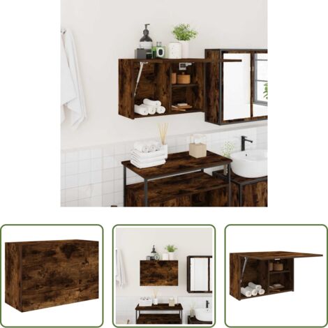 vidaXL Armario de pared -  Mueble de pared baño madera ingeniería roble ahumado 60x25x40cm