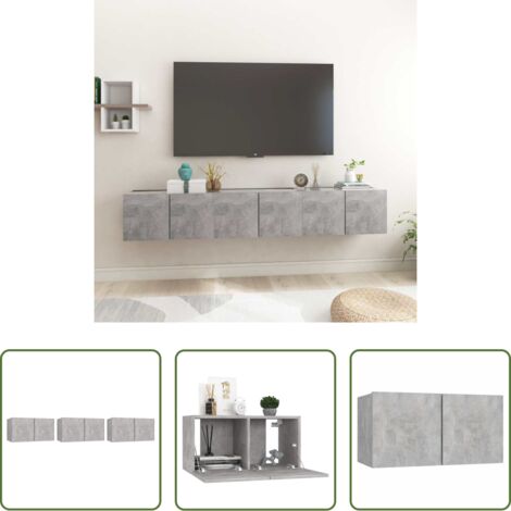 vidaXL Armario de pared -  Muebles de salón colgantes 3 unidades gris hormigón 60x30x30 cm