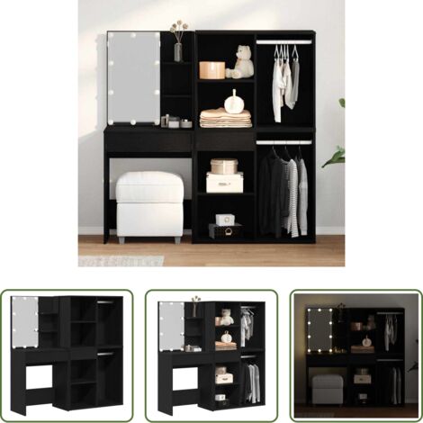 vidaXL Armario de tocador -  Juego de mesa de tocador LED Roble Negro 140 x 40 x 140 cm