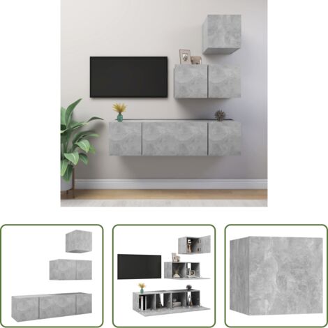 vidaXL Armario de TV -  Set de muebles de salón 4 pzas madera ingeniería gris hormigón
